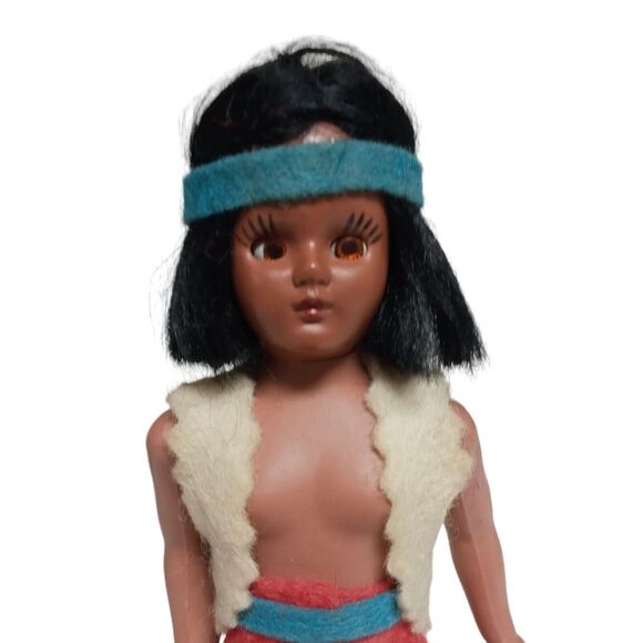 Vintage Native American Mexican Souvenir Doll Red Pants Sleep Eyes 8" Posable - Picture 8 of 12